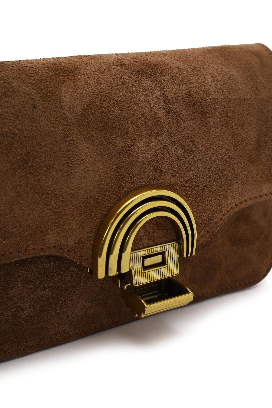 Woman Tan Long-Strap Suede Crossbody Bag