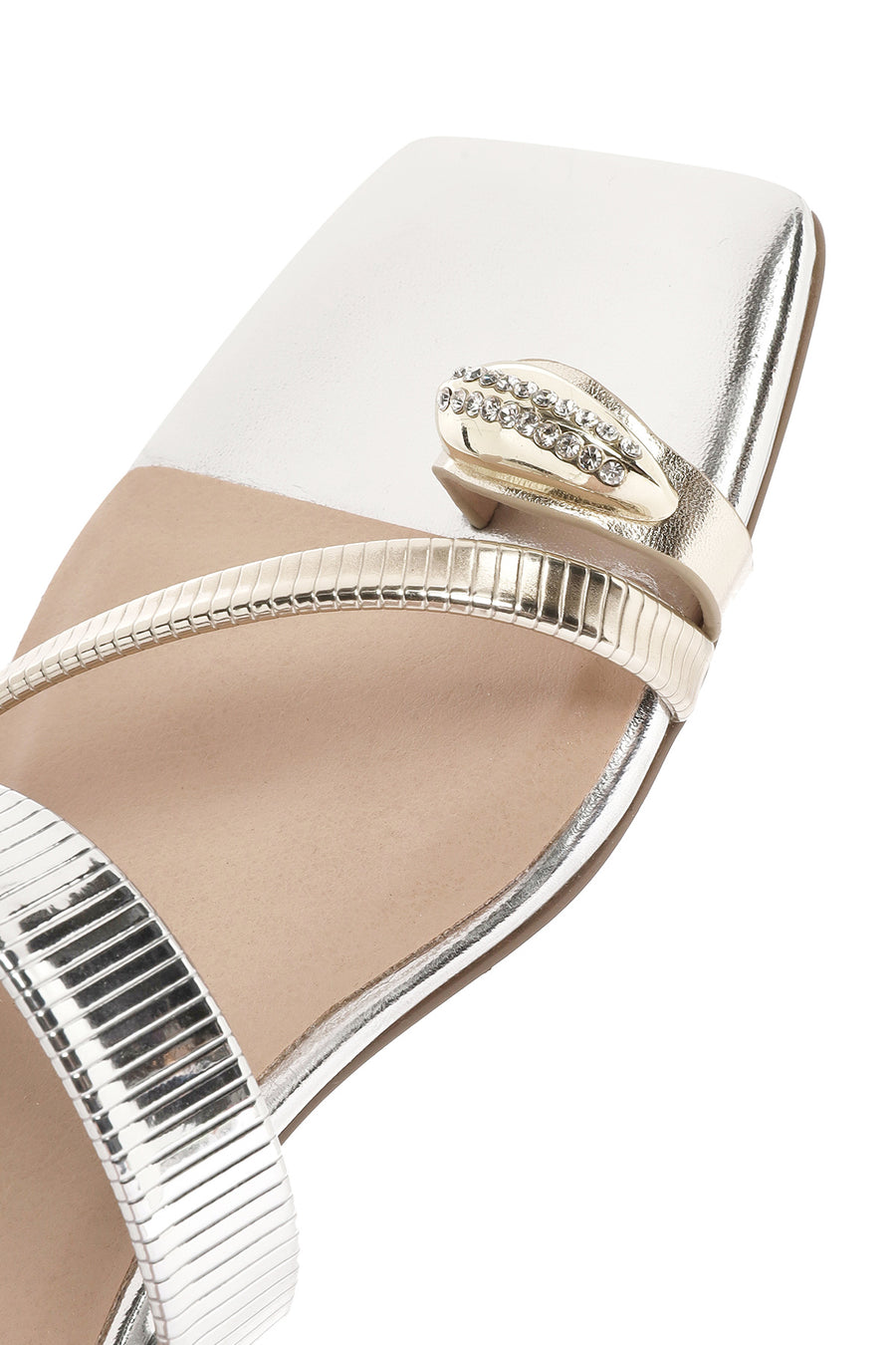 Woman Gray Stone-Embellished Metallic Slipper