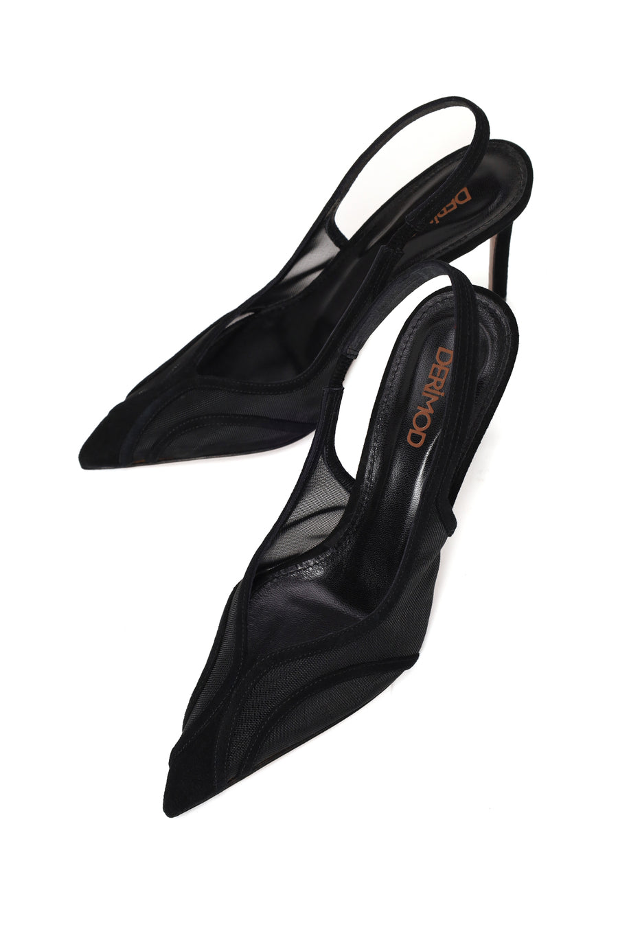 Woman Black High Thin Heeled Backless Suede Shoes