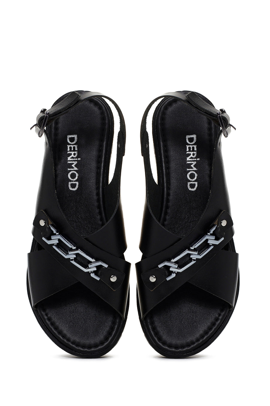 Women's Black Ankle Strap Leather Sandals
