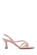 Women's Pink Strappy Thin Heel Leather Sandals | Derimod