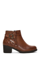 Women's Tan Leather Buckle Heeled Boots | Derimod