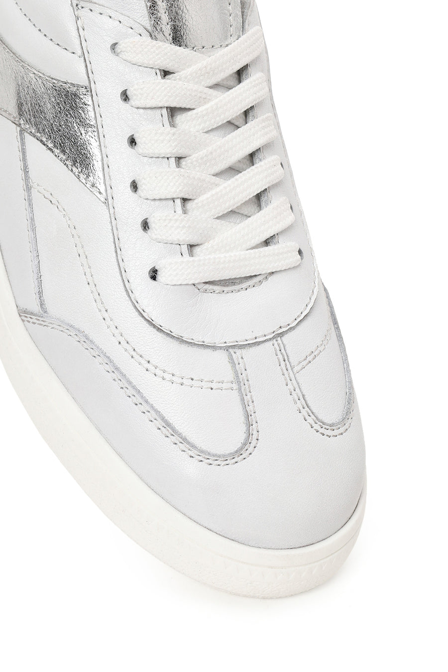Kadın Beyaz Bağcıklı Kalın Tabanlı Taşlı Deri Sneaker