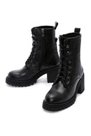 Women's Black Leather Zippered Heeled Boots | Derimod