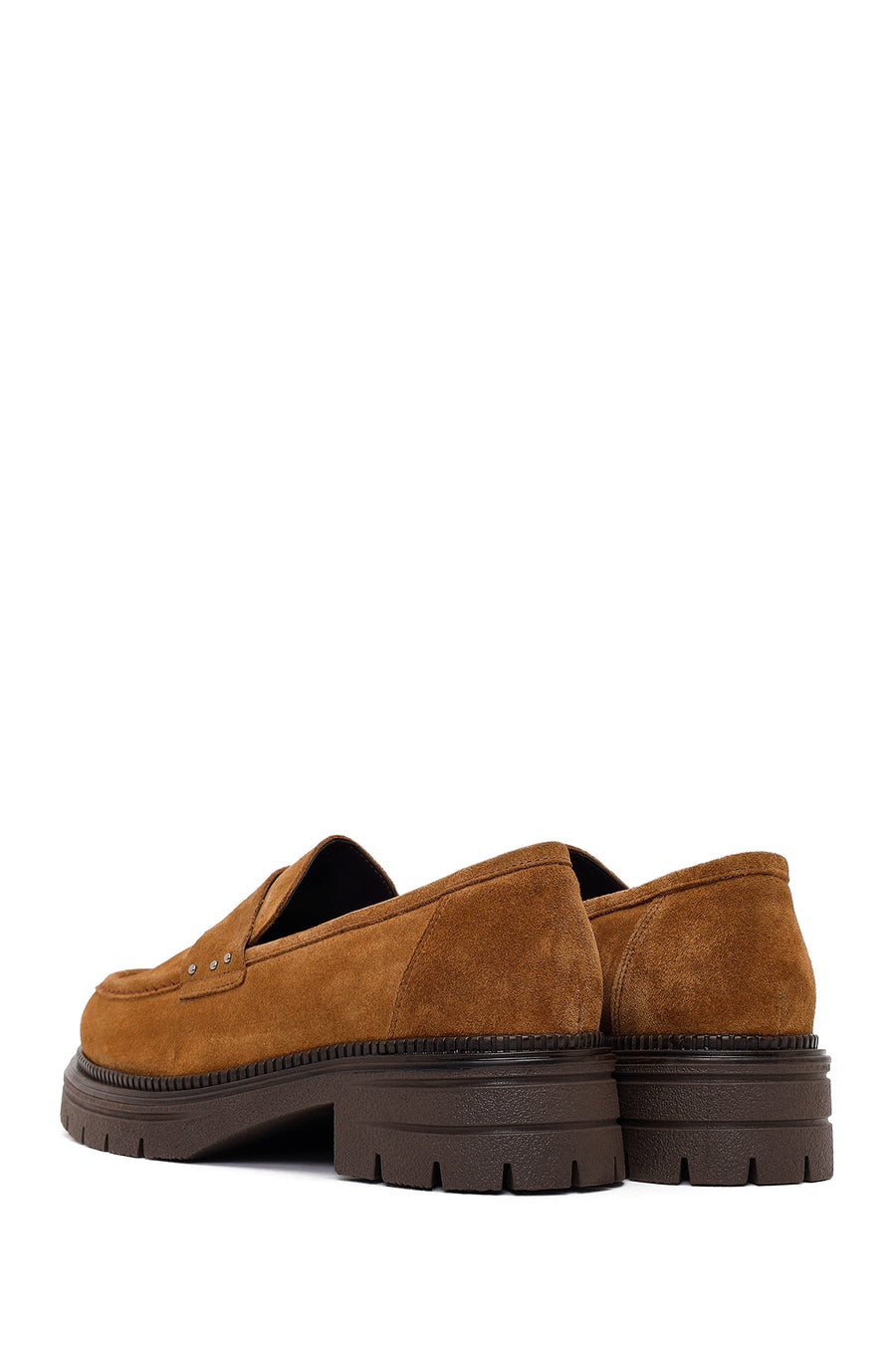 Kadın Taba Kalın Tabanlı Süet Deri Maskülen Loafer