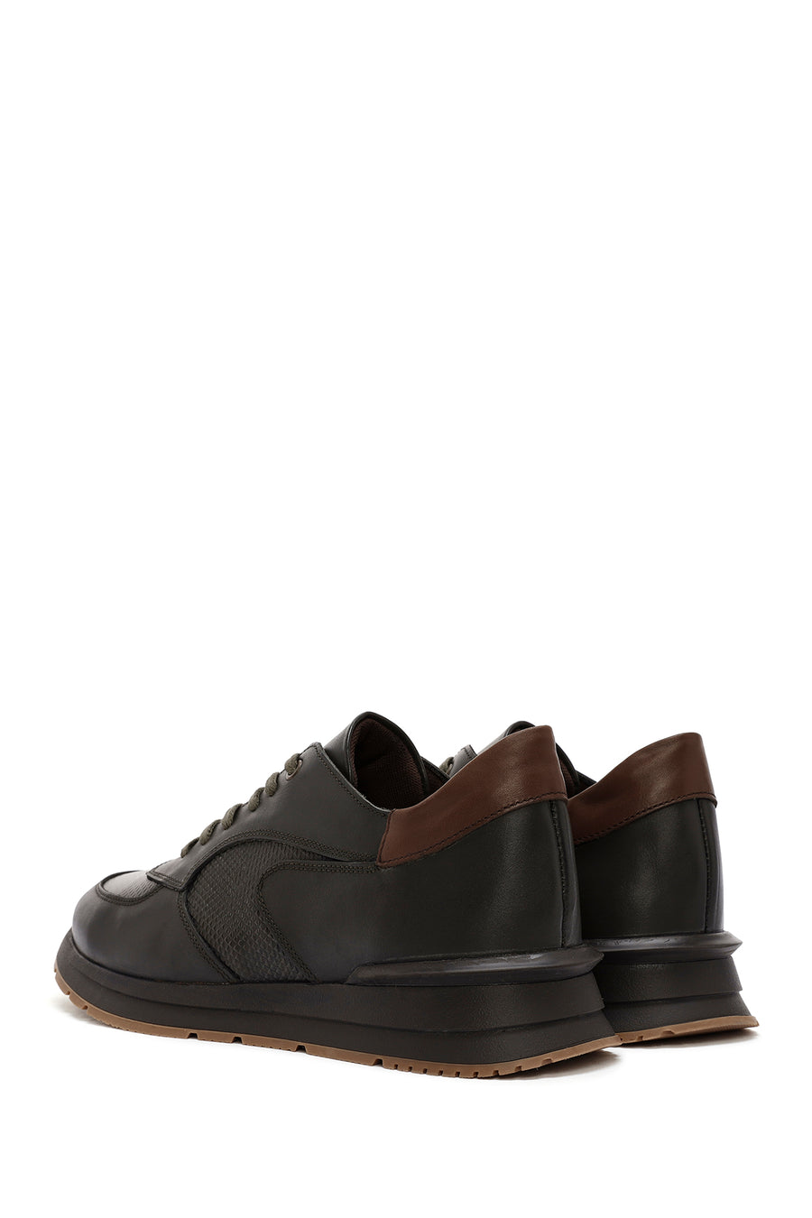 Erkek Yeşil Bağcıklı Deri Casual Sneaker