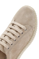 Women's Beige Lace-Up Chunky Sole Suede Leather Sneakers | Derimod