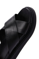 Women's Black Leather Comfort Slippers | Derimod