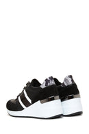 Women's Black Leather Wedge Heeled Sneaker | Derimod