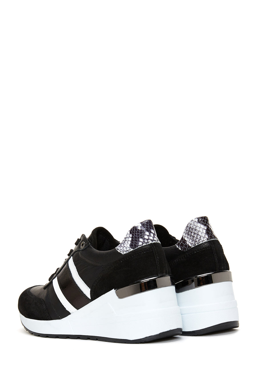 Kadın Siyah Deri Dolgu Topuklu Sneaker