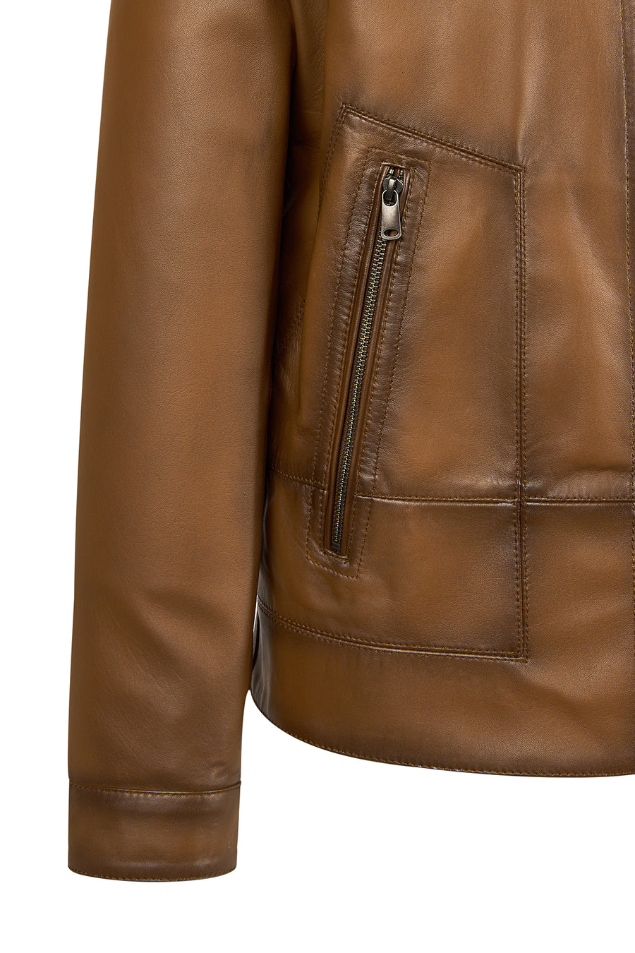 King Male Brown Stand Collar Leather Jacket