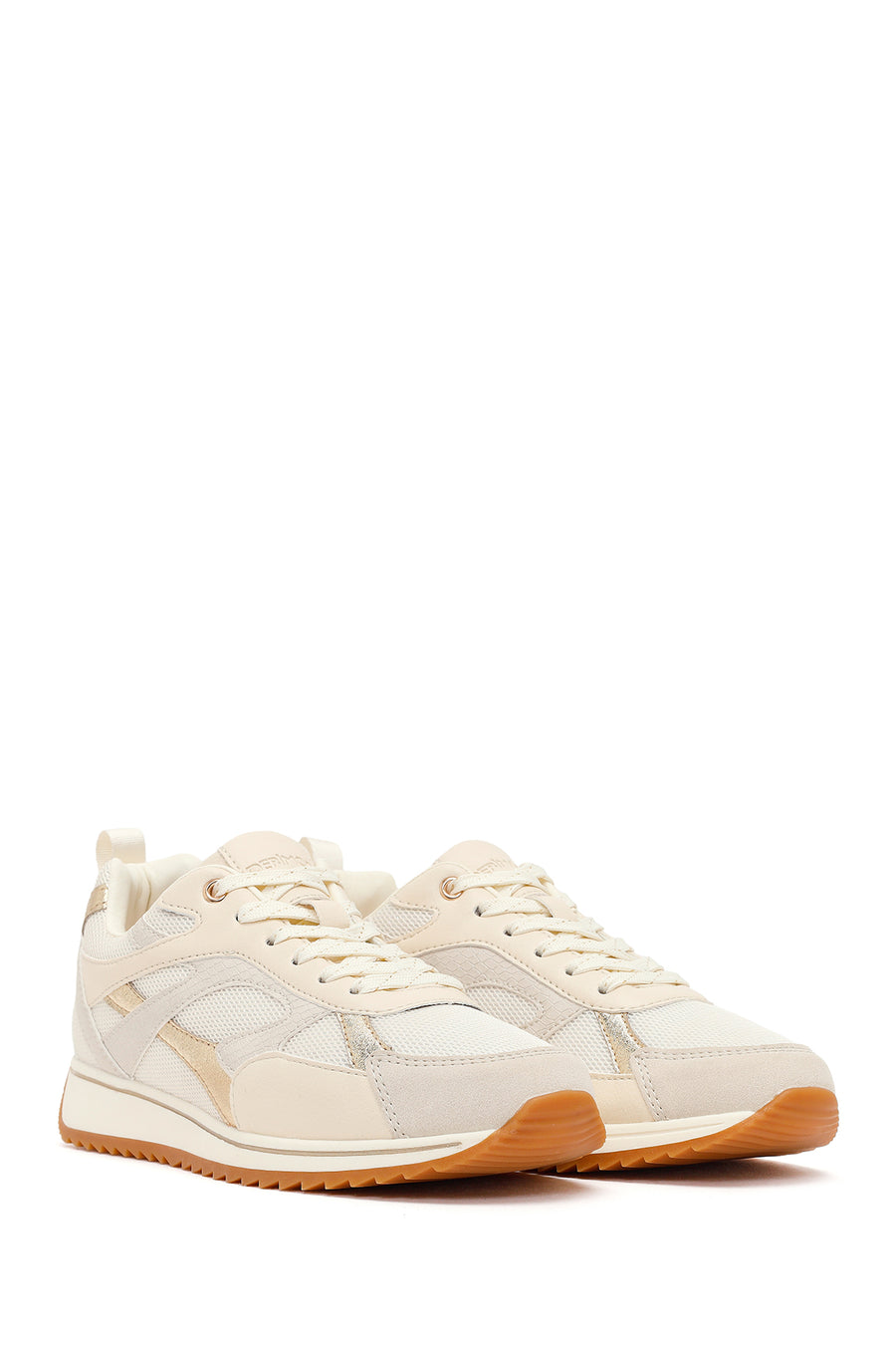 Women's Beige Lace-Up Sneakers