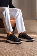 Erkek Siyah Bağcıklı Kalın Tabanlı Deri Sneaker | Derimod