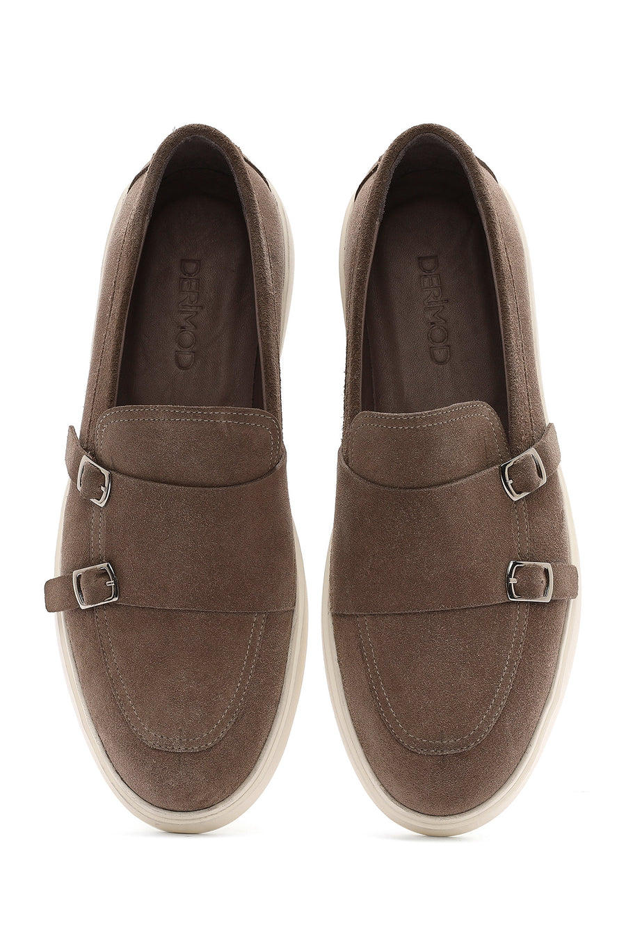 Erkek Bej Çift Tokalı Süet Deri Casual Loafer