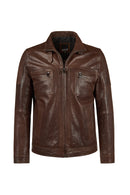 Wade Male Brown Slim-Fit Leather Jacket | Derimod