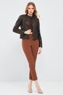 Glam Women's Brown Vintage Leather Jacket | Derimod