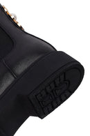 Woman Black Metal Detailed Leather Chelsea Boots | Derimod
