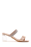 Women's Pink Gold Stone Transparent Heeled Slippers | Derimod