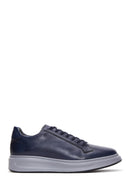 Men's Navy Blue Leather Thick Soled Sneaker | Derimod