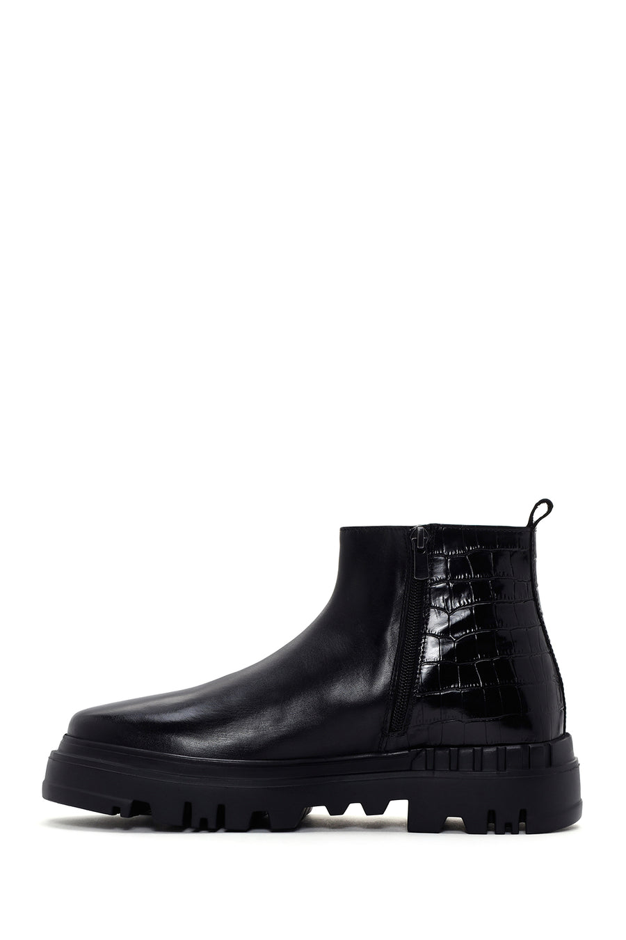 Men's Black Zippered Leather Casual Boots