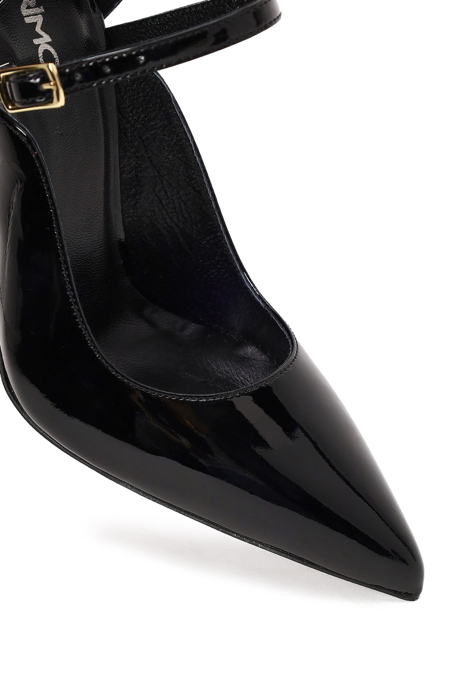 Woman Black Buckled High Thin-Heeled Patent Leather Leather Shoes
