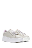 Women's Beige Leather Thick Soled Sneaker | Derimod
