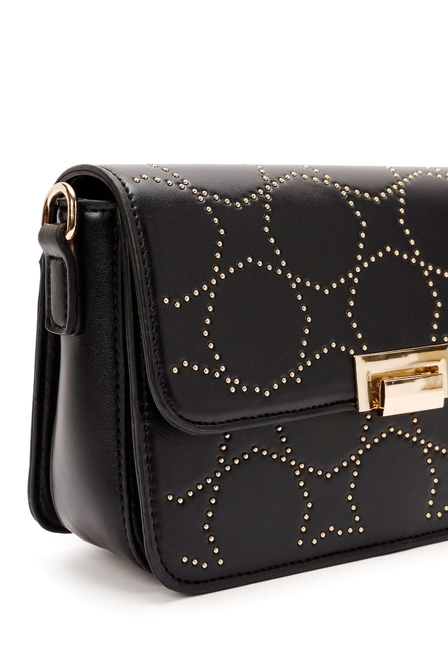 Women's Black Long Strap Stoned Shoulder Bag
