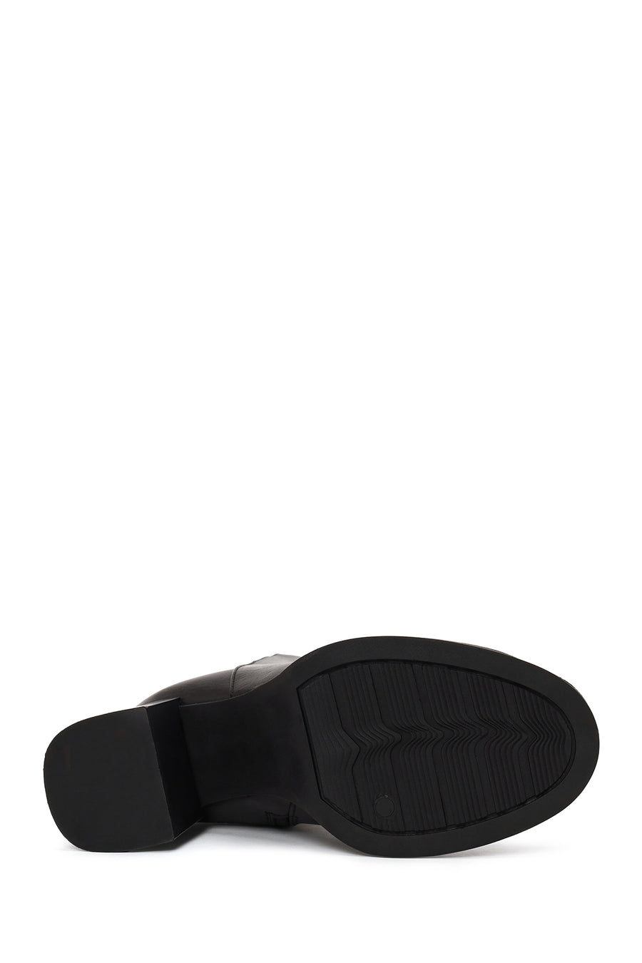 Woman Black Zip Closure Thick-Heeled Leather Boots