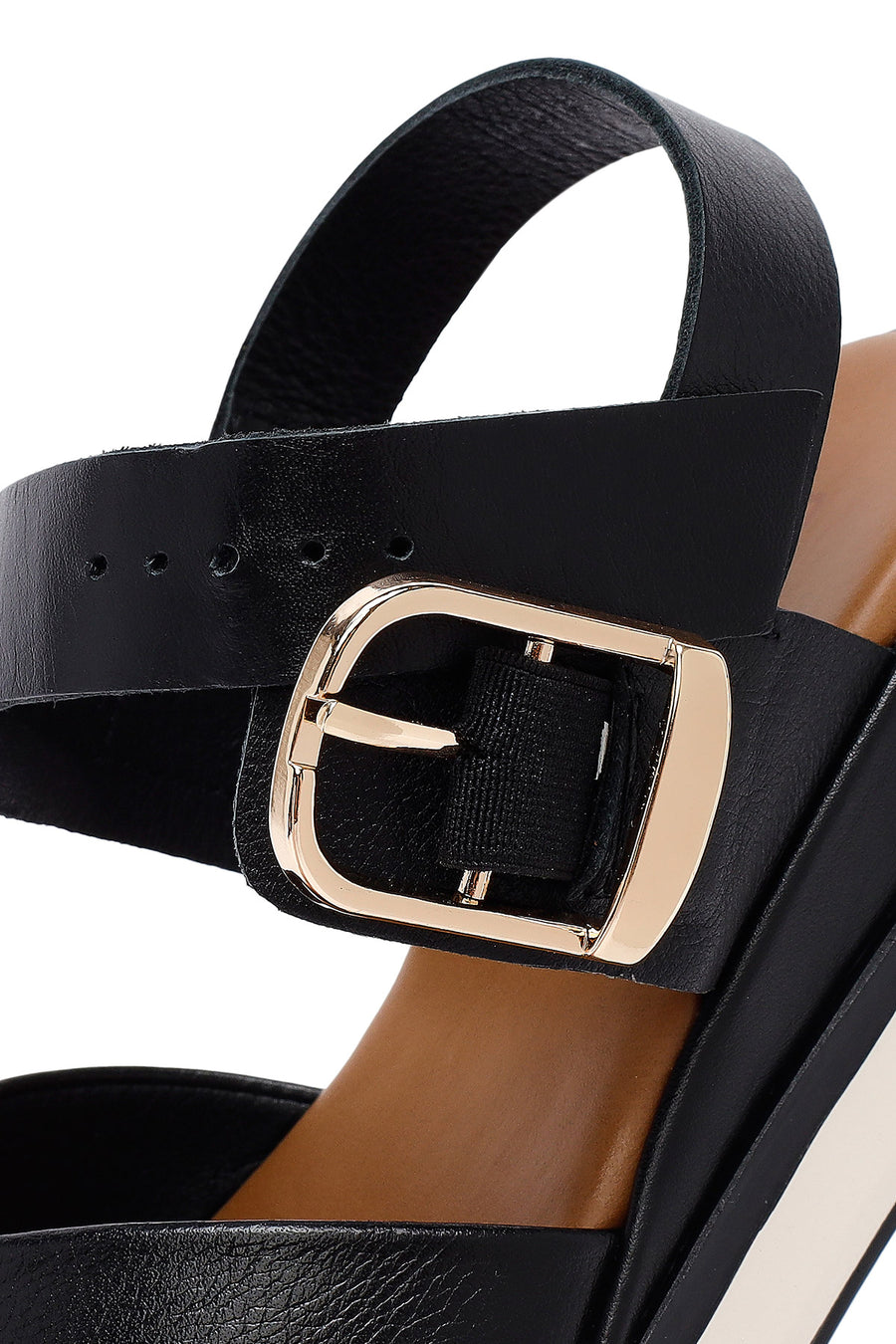 Women's Black Ankle Buckle Thick Soled Leather Sandals