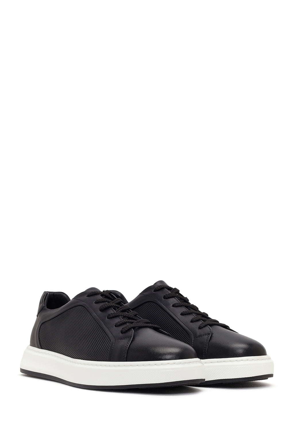 Erkek Siyah Bağcıklı Deri Sneaker