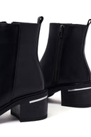 Woman Black Zip Closure Thick-Heeled Leather Boots | Derimod