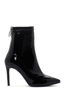 Women's Black Thin Heeled Zippered Patent Leather Classic Leather Boots | Derimod