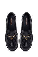 Woman Black Chunky-Heeled Buckled Leather Loafer | Derimod