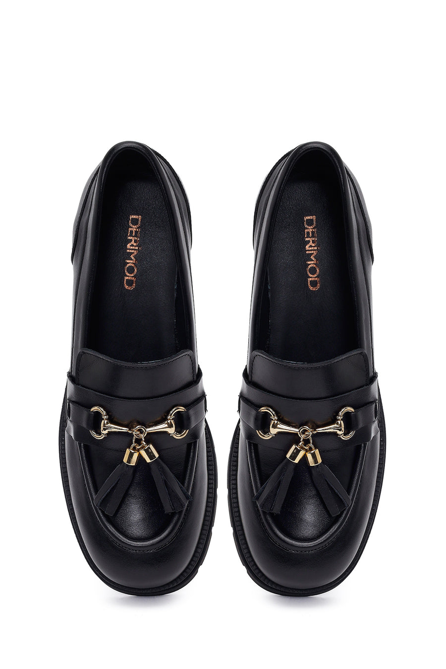 Woman Black Chunky-Heeled Buckled Leather Loafer