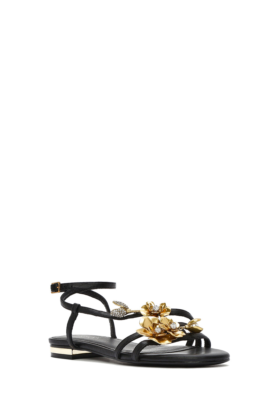 Women's Black Ankle Buckle Stoned Sandals