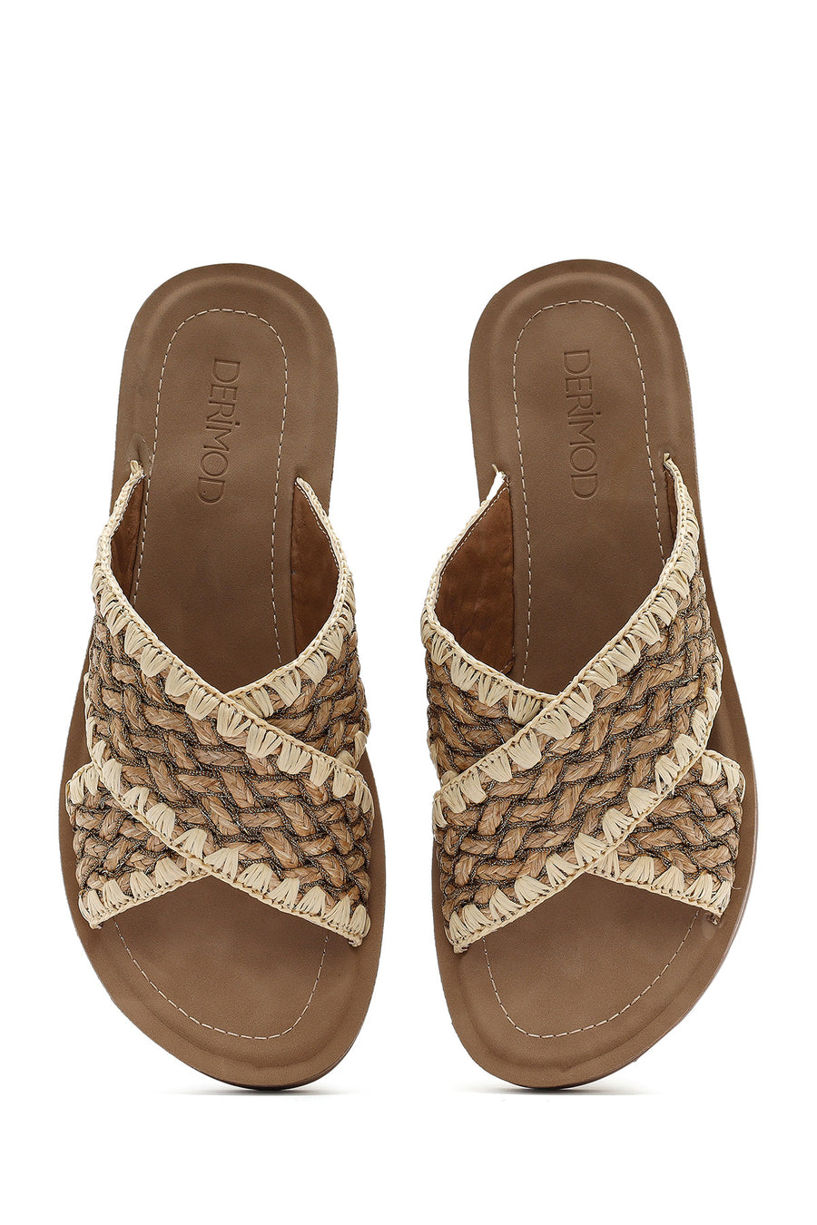Women's Beige Braided Straw Slippers