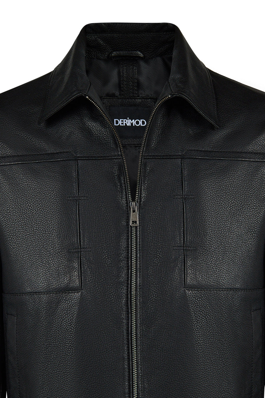 Bastoni Male Black Shirt Collar Leather Jacket