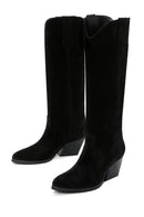 Women's Black Suede Leather Heeled Cowboy Boots | Derimod