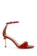 Women's Red Ankle Strap High Thin Heel Patent Leather Sandals | Derimod