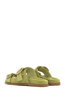 Women's Green Buckle Suede Leather Slippers | Derimod