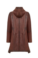 Daniela Women's Brown Hooded Long Oversize Leather Coat | Derimod