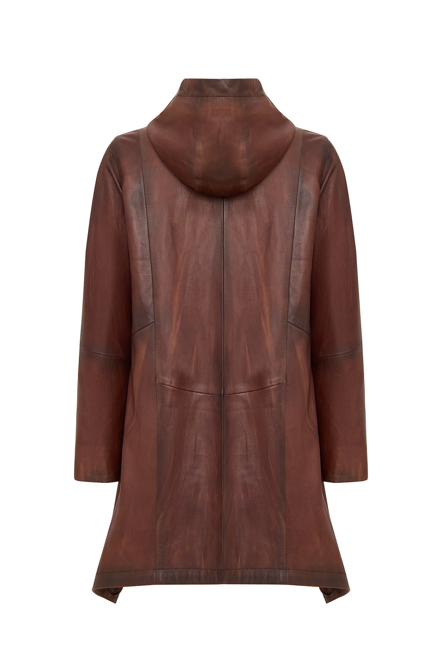 Daniela Women's Brown Hooded Long Oversize Leather Coat