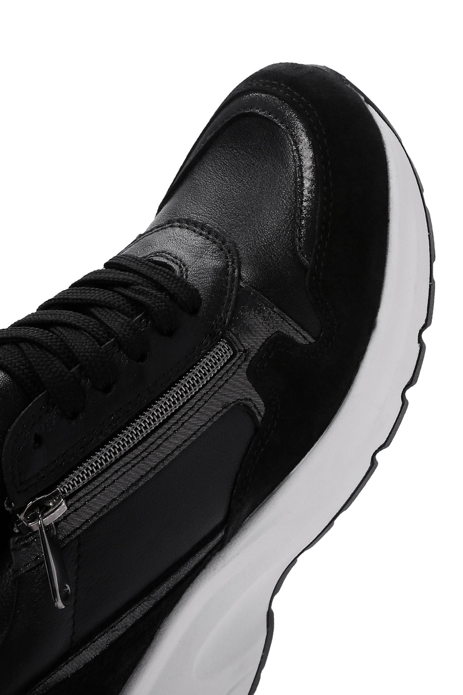 Women's Black Leather Thick Soled Sneaker