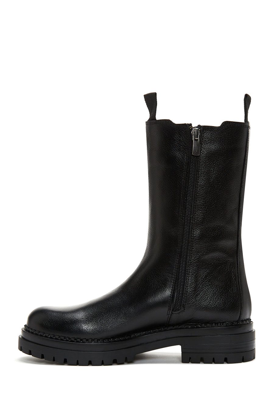 Women's Black Leather Zippered Flat Boots