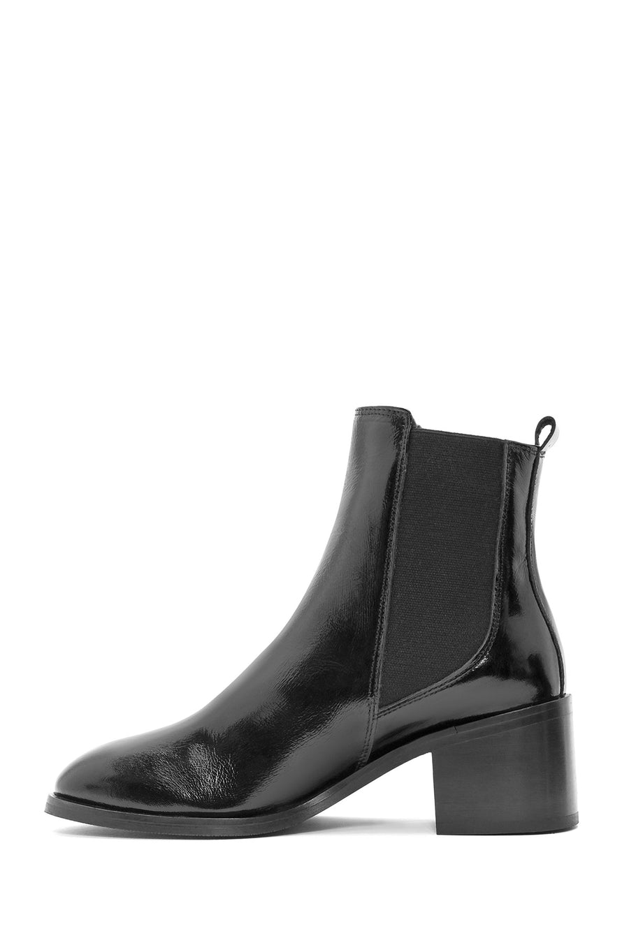 Woman Black Thick Heel Patent Leather Leather Chelsea Boots