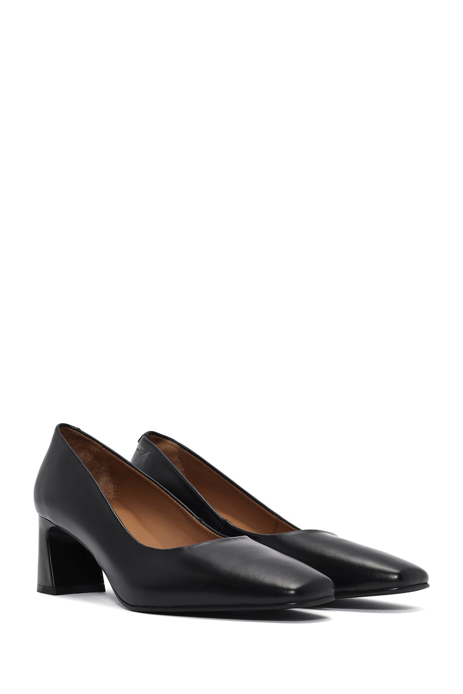 Women's Black Thick Low Heel Leather Stiletto