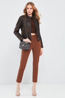 Glam Women's Brown Vintage Leather Jacket | Derimod