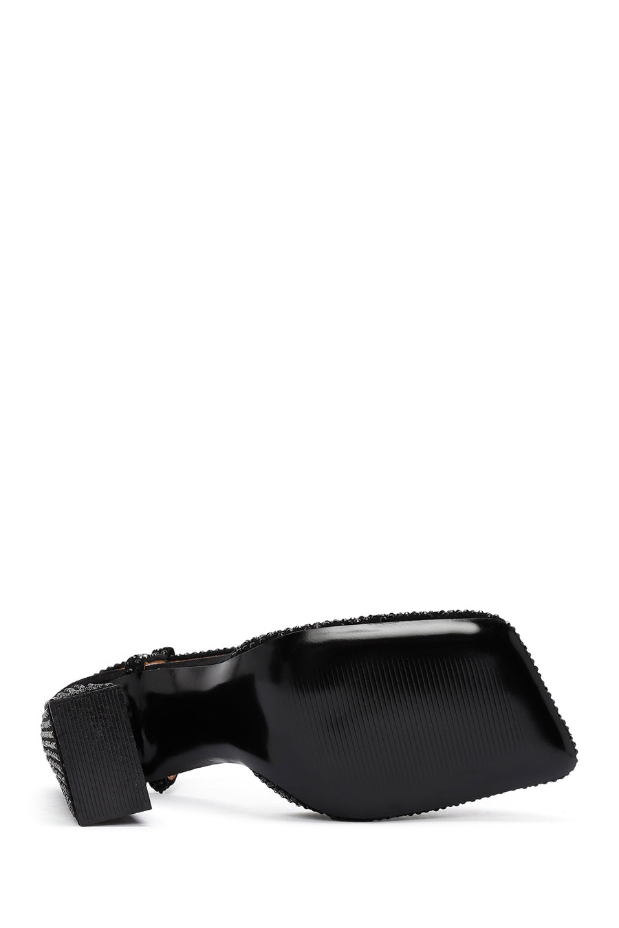 Women's Black Stoned Thick Heeled Leather Shoes