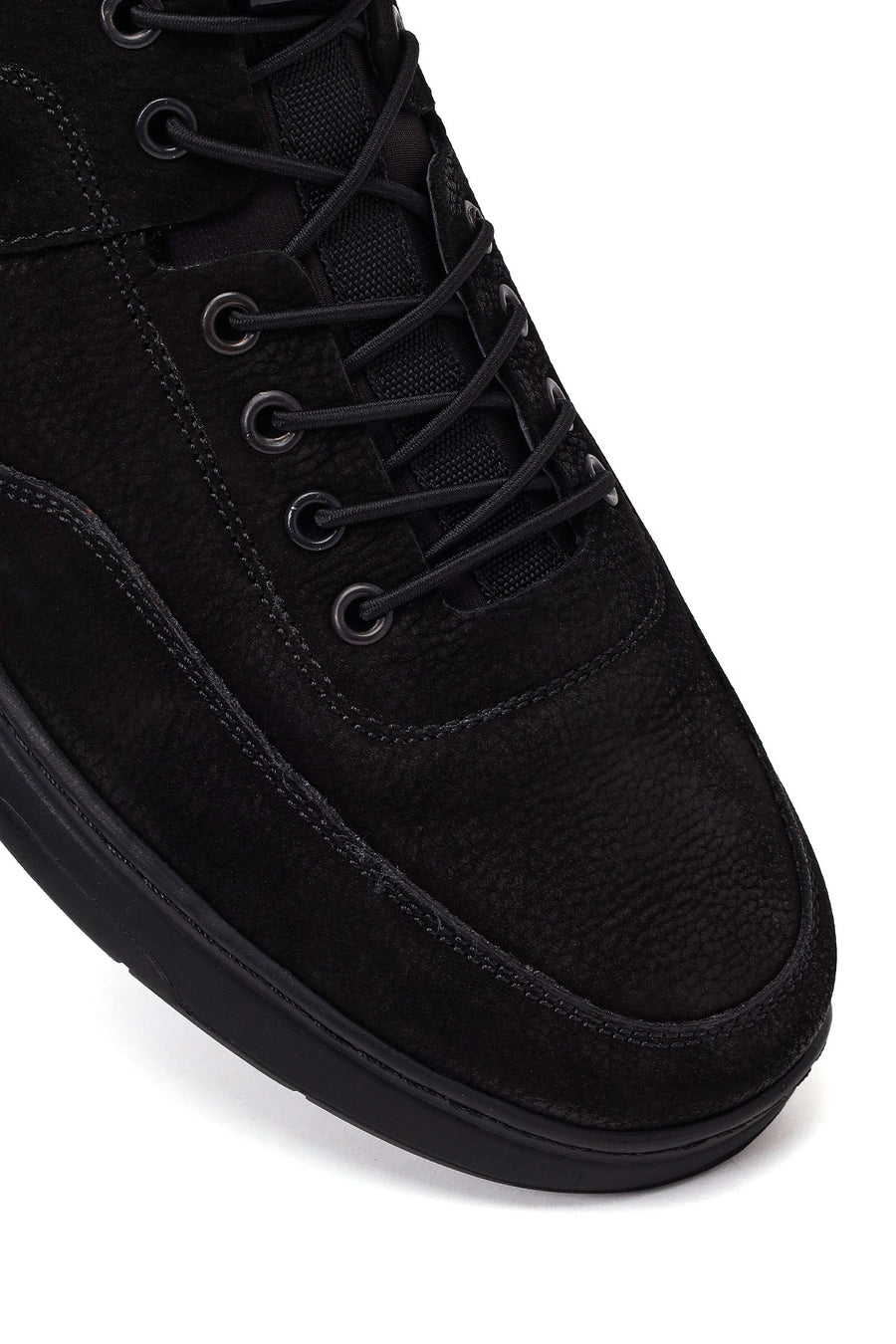 Erkek Siyah Bağcıklı Kalın Tabanlı Nubuk Deri Casual Sneaker