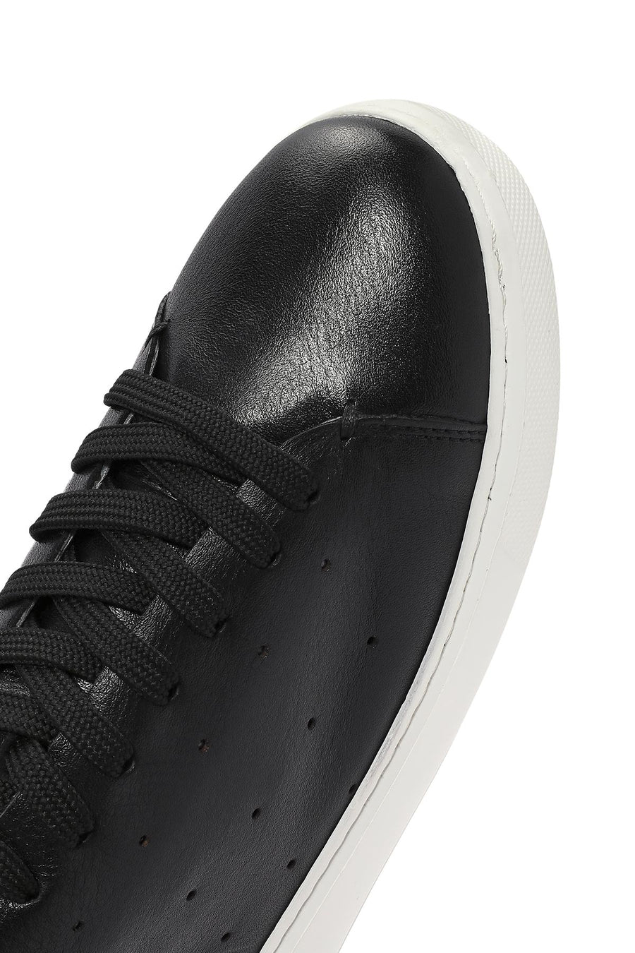 Men's Black Lace-up Thick-Sole Leather Sneaker
